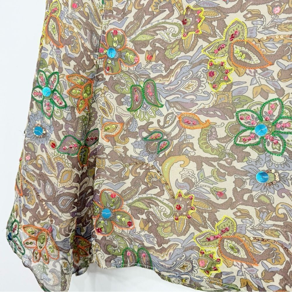 Strenesse Blue Brown Colorful Sequin Embroidered 100% Silk Paisley Floral Skirt - Picture 7 of 16